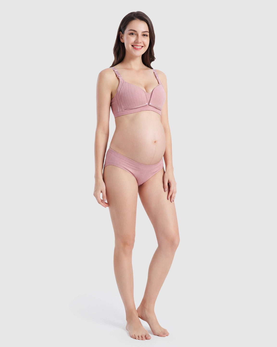 Front-Open Ribbed V-Neck Nursing Bra