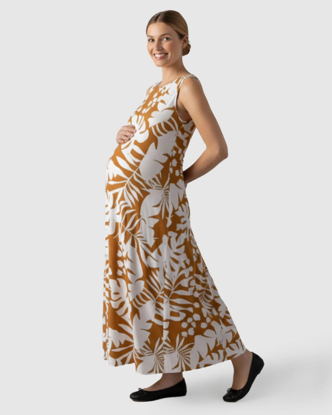 Tropical-Print Sleeveless Maternity Dress