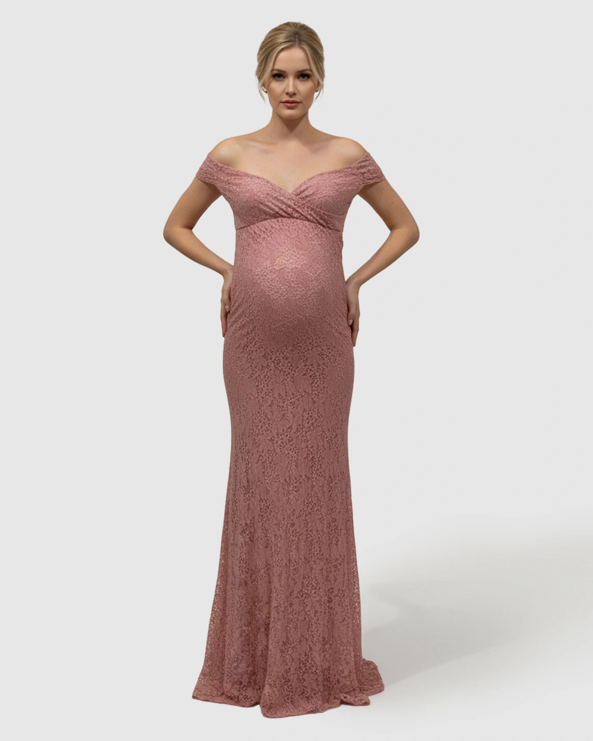 Off-Shoulder Train-Hem Maternity Photoshoot Gown
