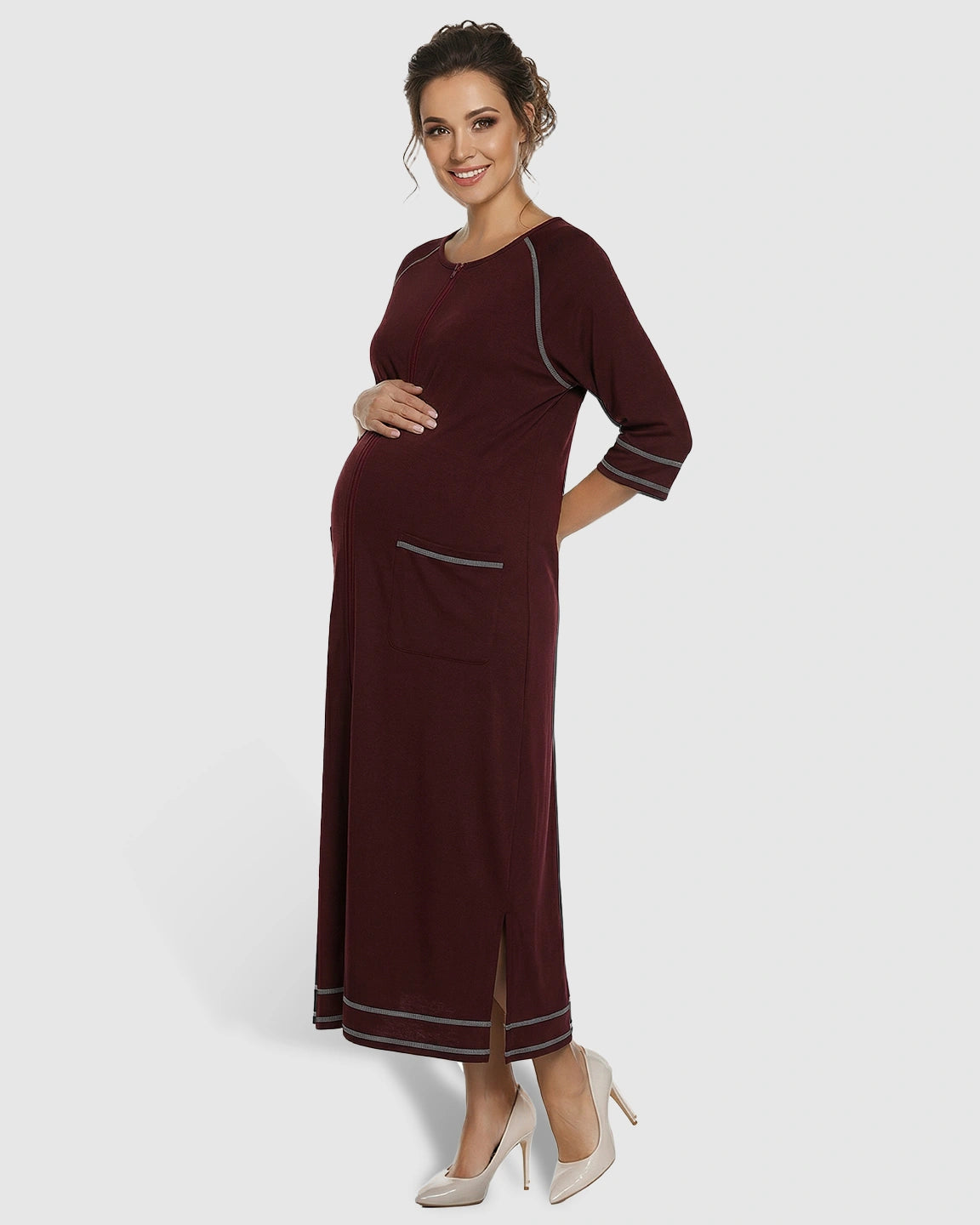 Front Zipper Loose Fit Maternity & Nursing Dress