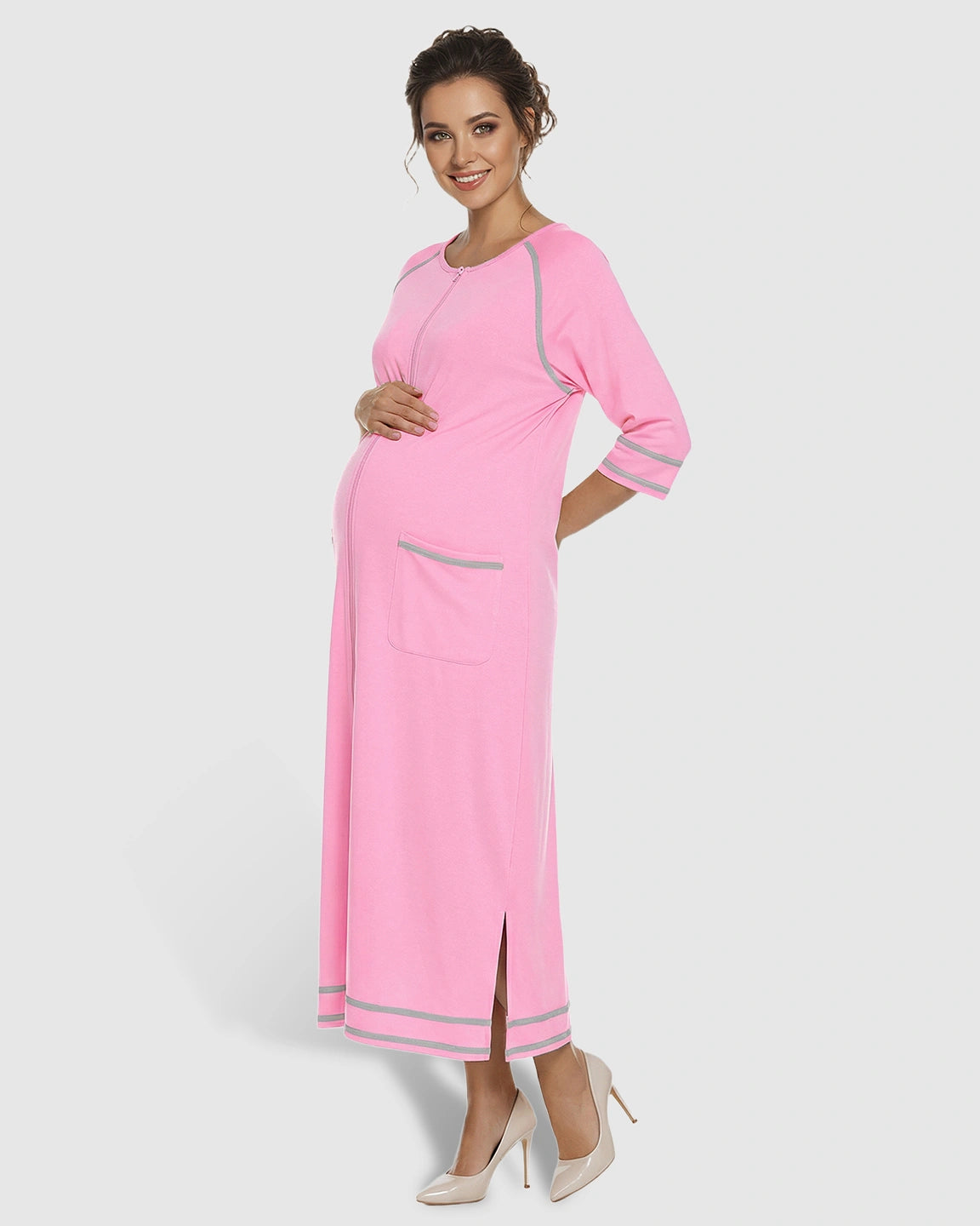 Front Zipper Loose Fit Maternity & Nursing Dress