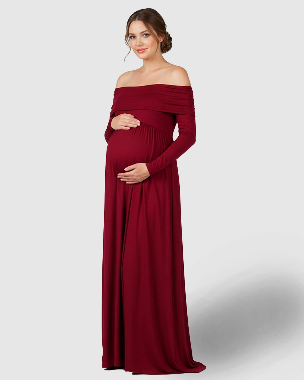 Off-Shoulder Floor-Length Maternity Gown