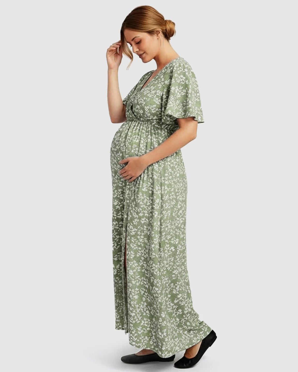 V-neck Bohemian Style Maternity Maxi Dress