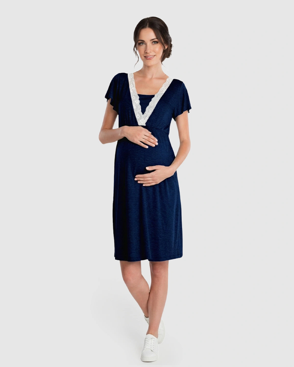 Lace-Trim V-Neck Maternity & Nursing Nightdress