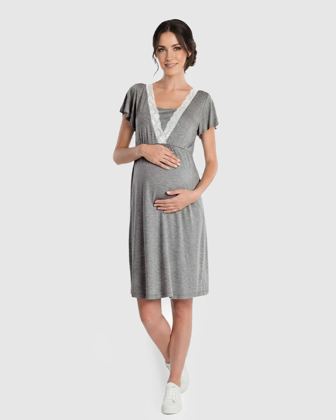 Lace-Trim V-Neck Maternity & Nursing Nightdress