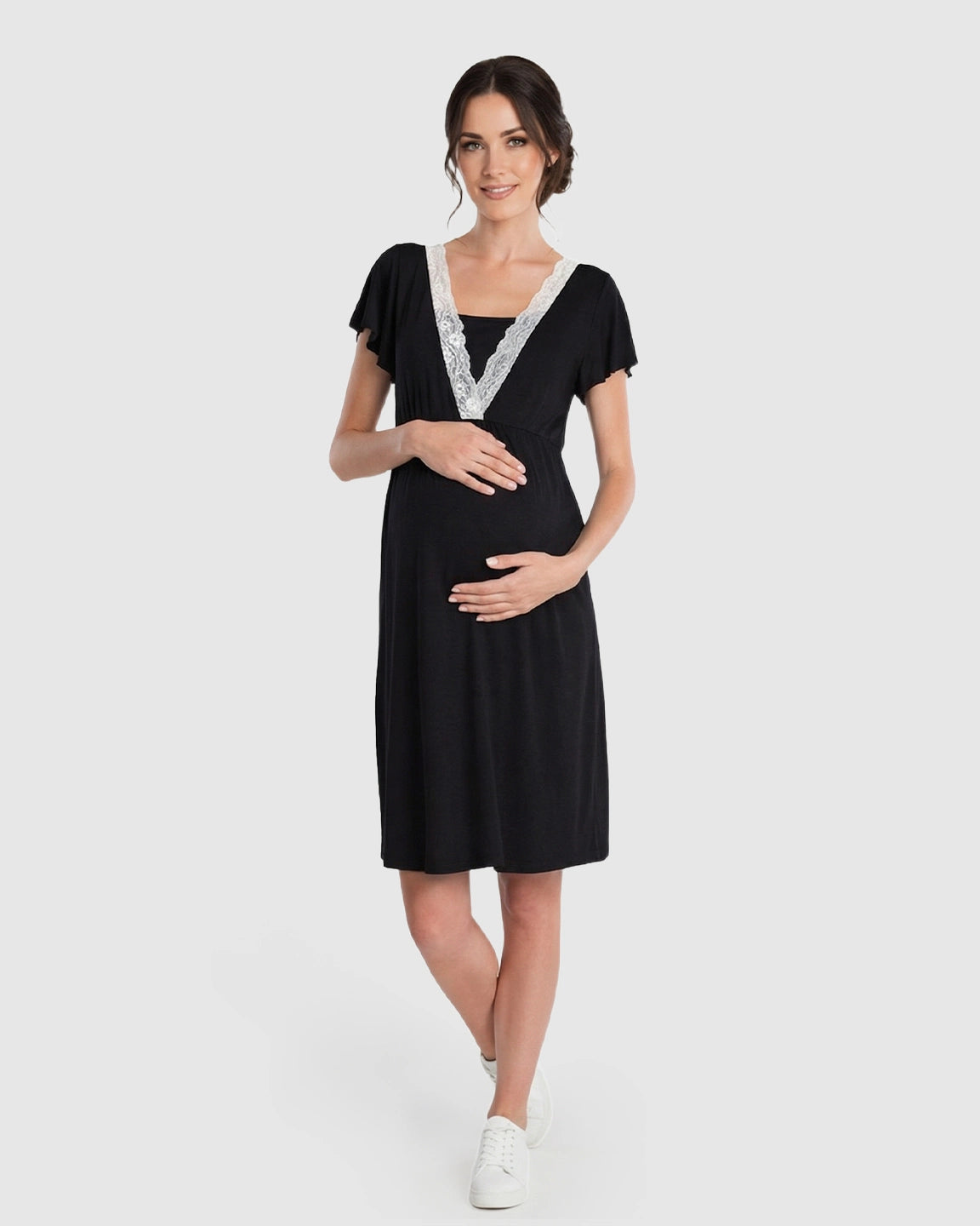 Lace-Trim V-Neck Maternity & Nursing Nightdress