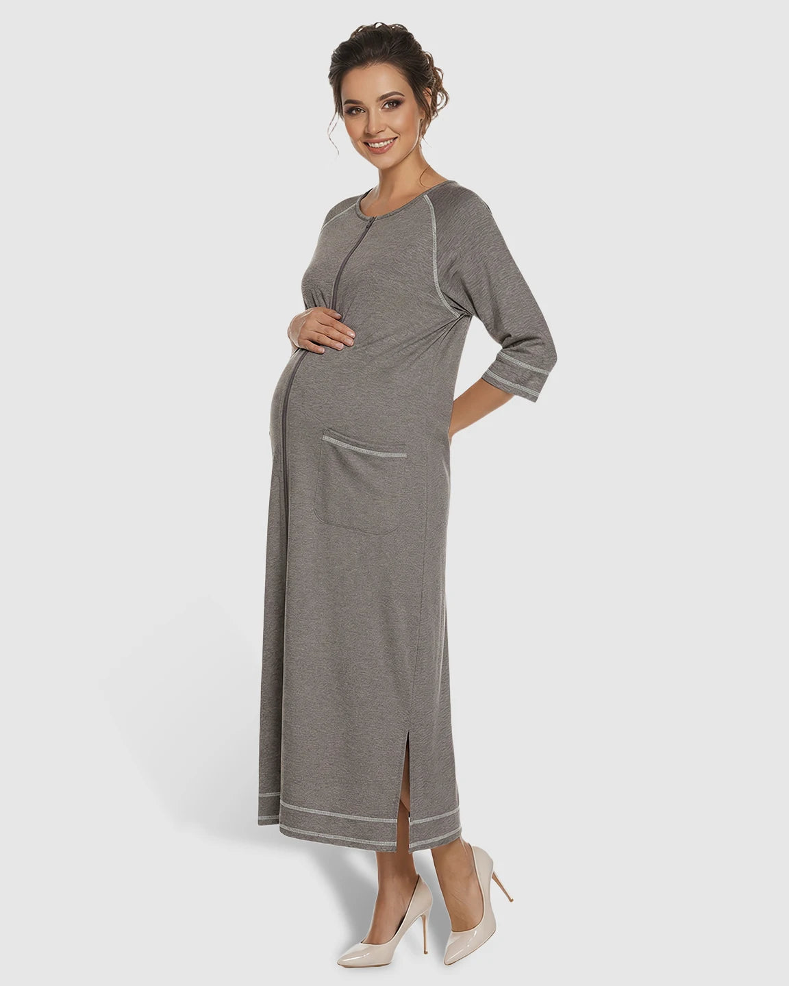 Front Zipper Loose Fit Maternity & Nursing Dress
