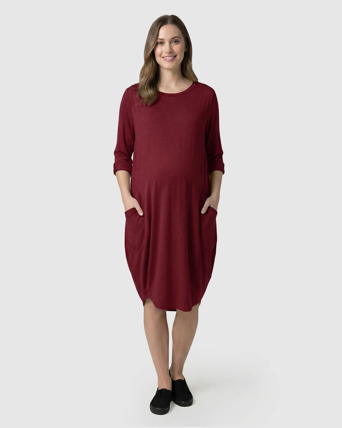 Pocketed Lantern Skirt Maternity Midi Dress