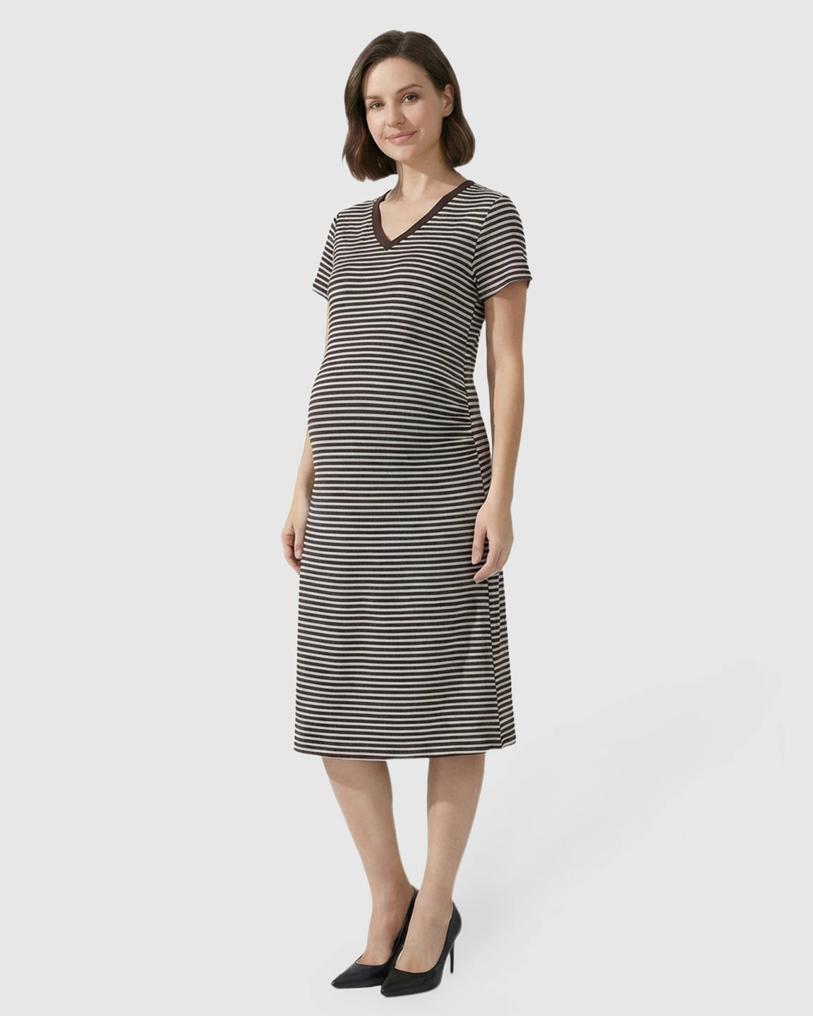 Striped V-Neck Straight Fit Maternity & Nursing Dress