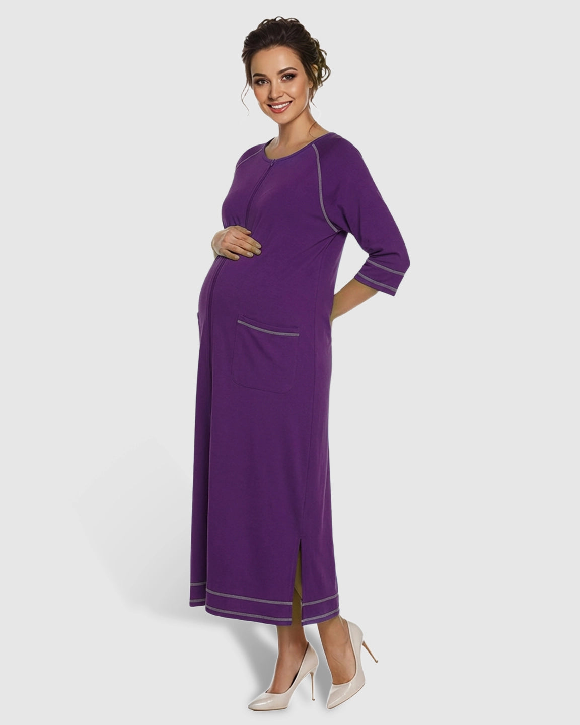 Front Zipper Loose Fit Maternity & Nursing Dress