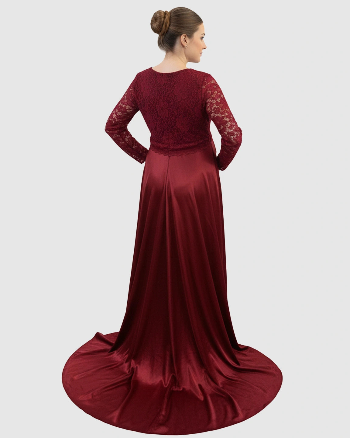 Lace Spliced Bodice Trailing Skirt Maternity Photoshoot Maxi Dress