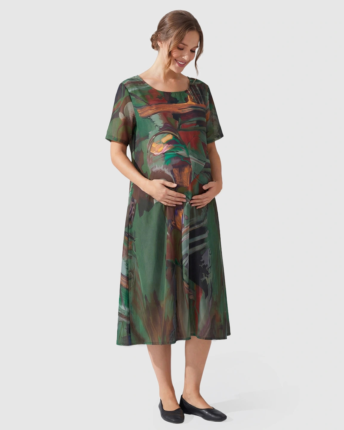 Flowy Green Abstract Print Maternity Dress