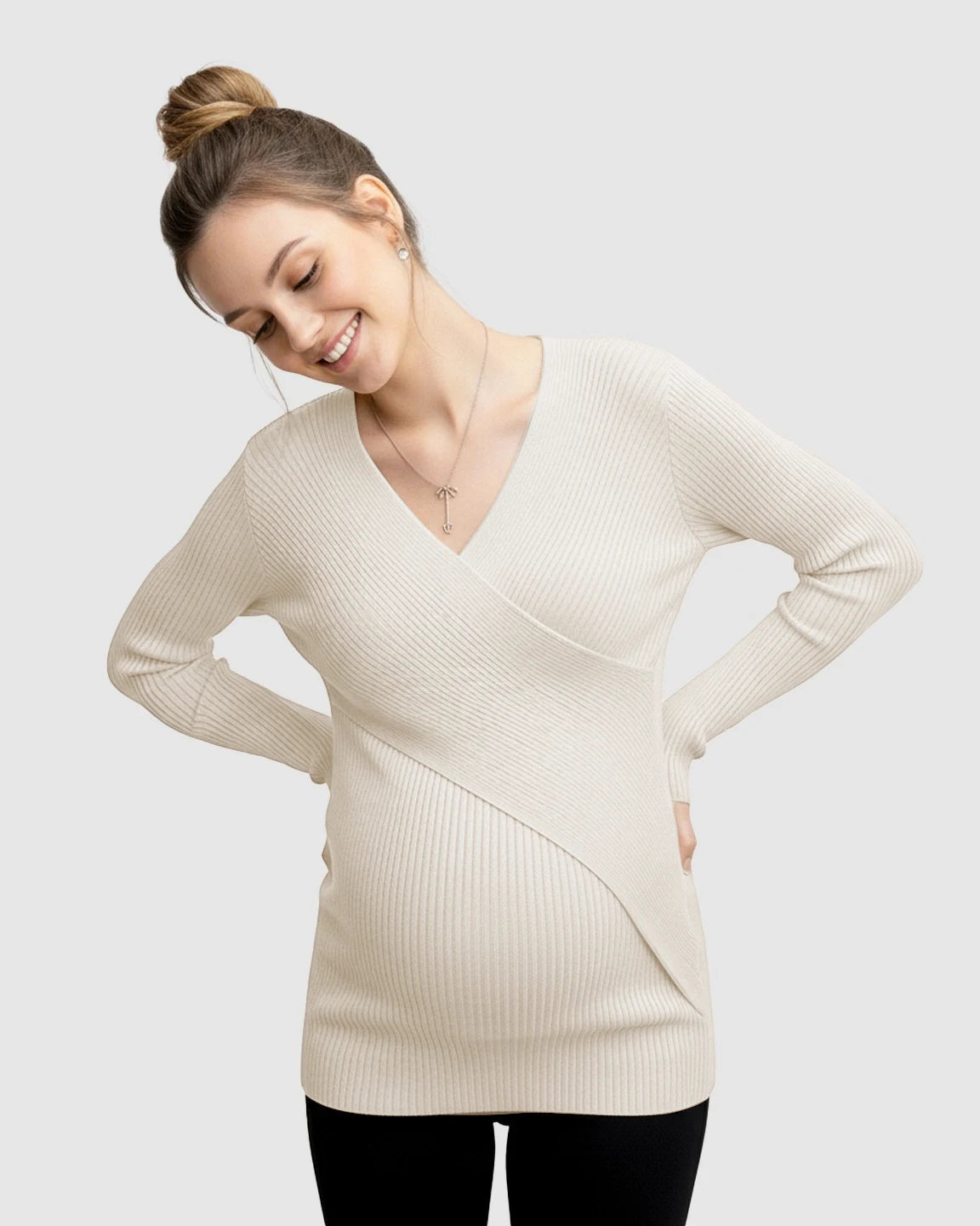 Faux-Wrap Ribbed Maternity Top