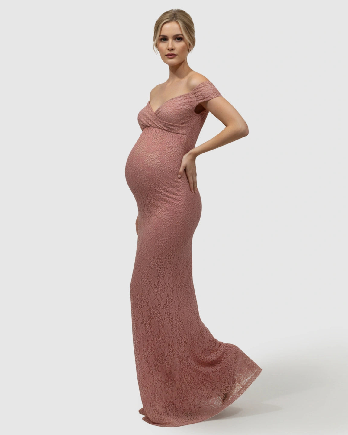 Off-Shoulder Train-Hem Maternity Photoshoot Gown