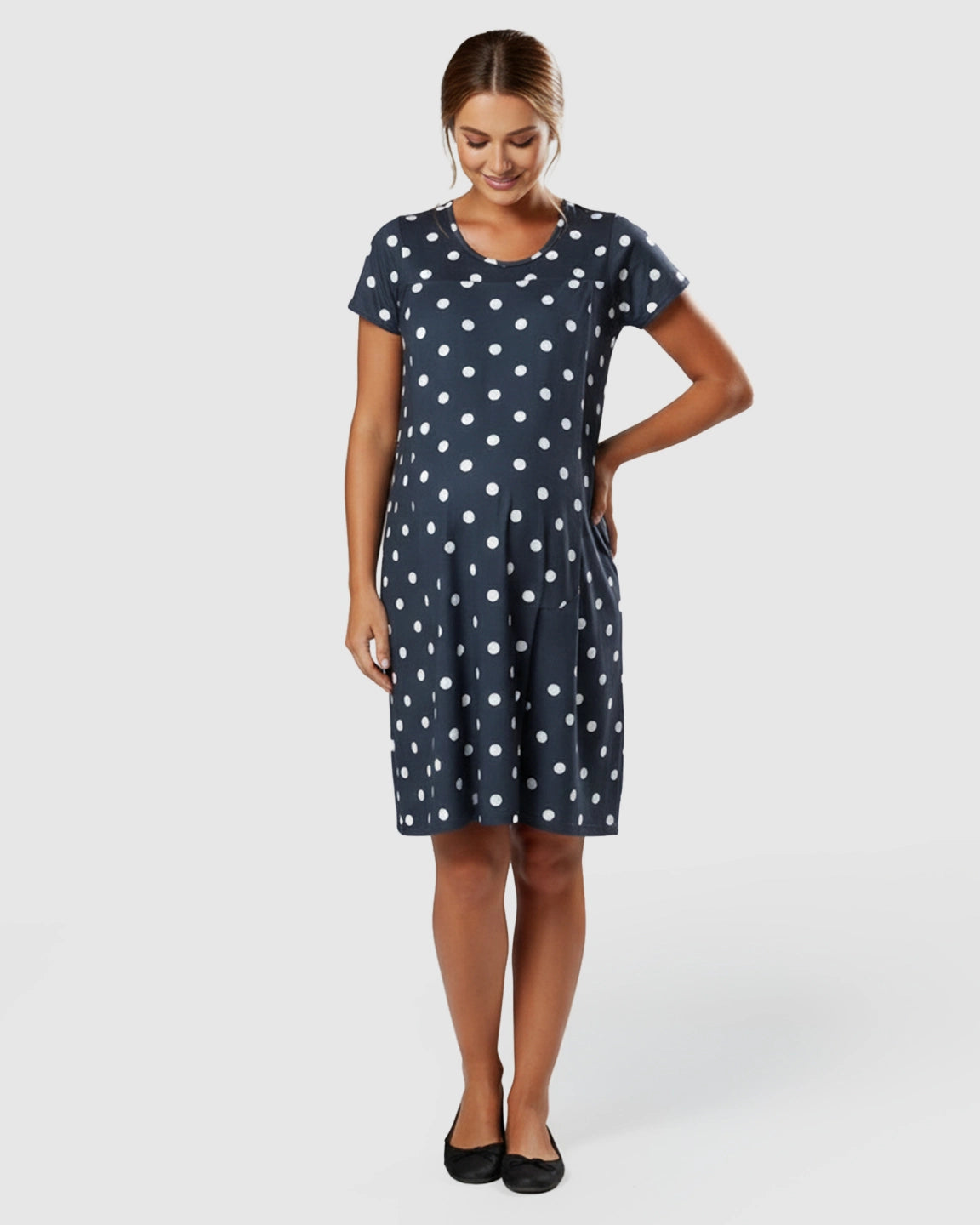 Hidden Nursing Opening Polka Dot Maternity Dress