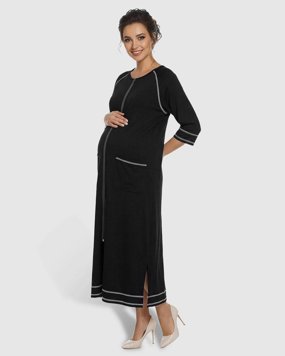 Front Zipper Loose Fit Maternity & Nursing Dress