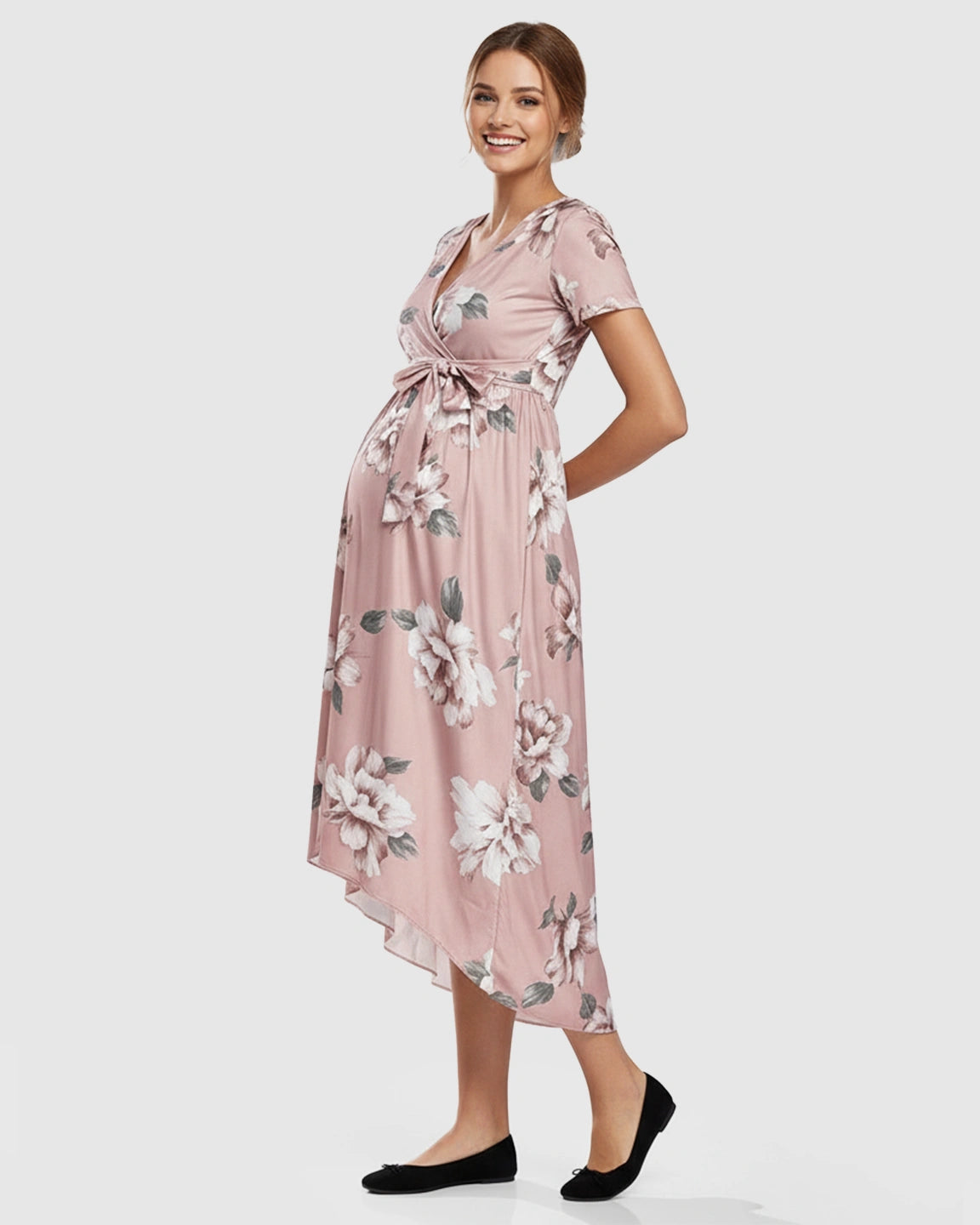 Wrap Style Front Floral Print Maternity Dress
