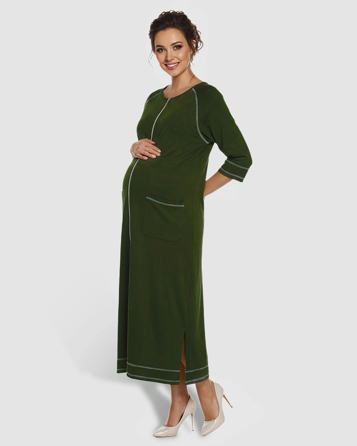 Front Zipper Loose Fit Maternity & Nursing Dress