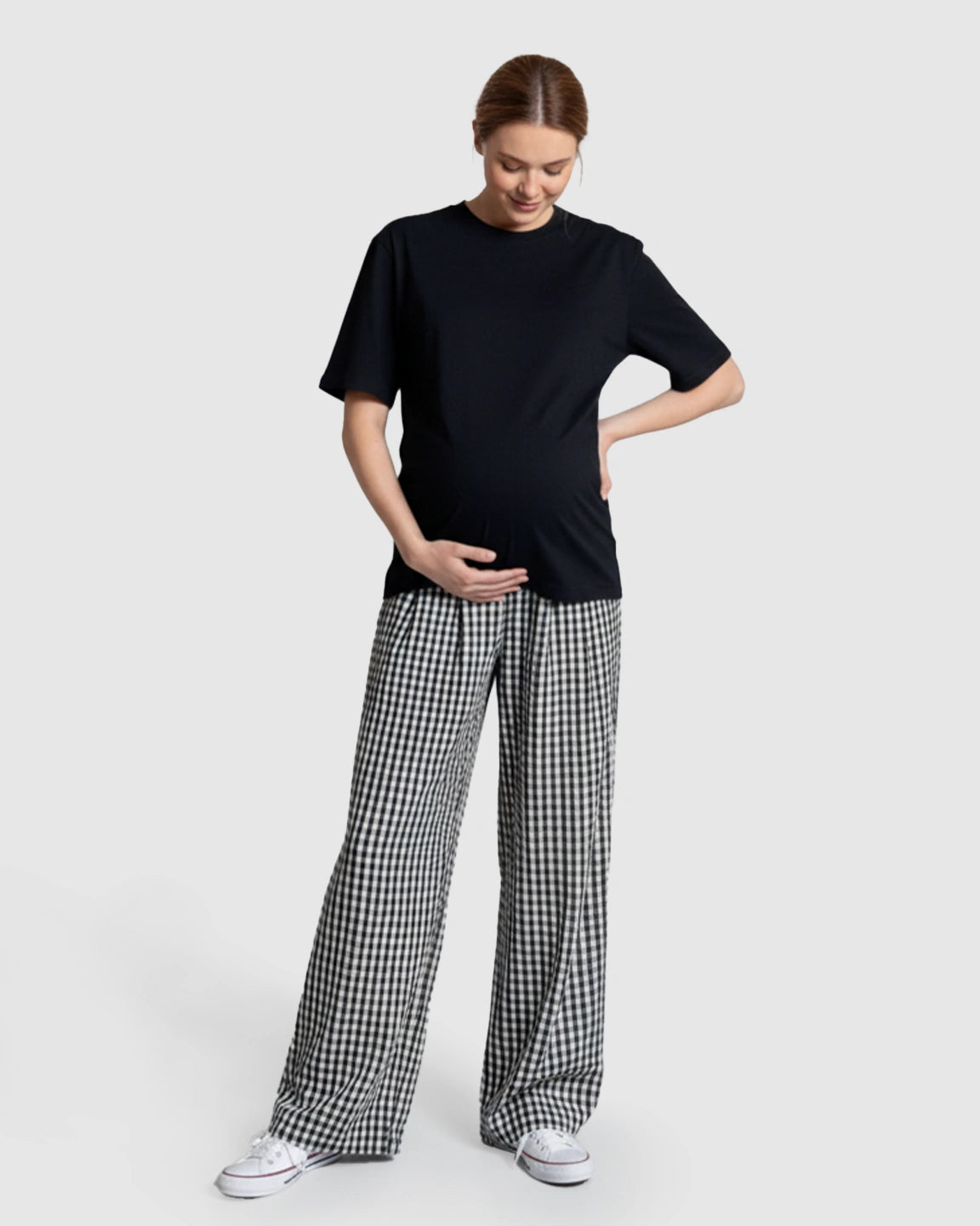 Plaid Print Wide-Leg Maternity Trousers