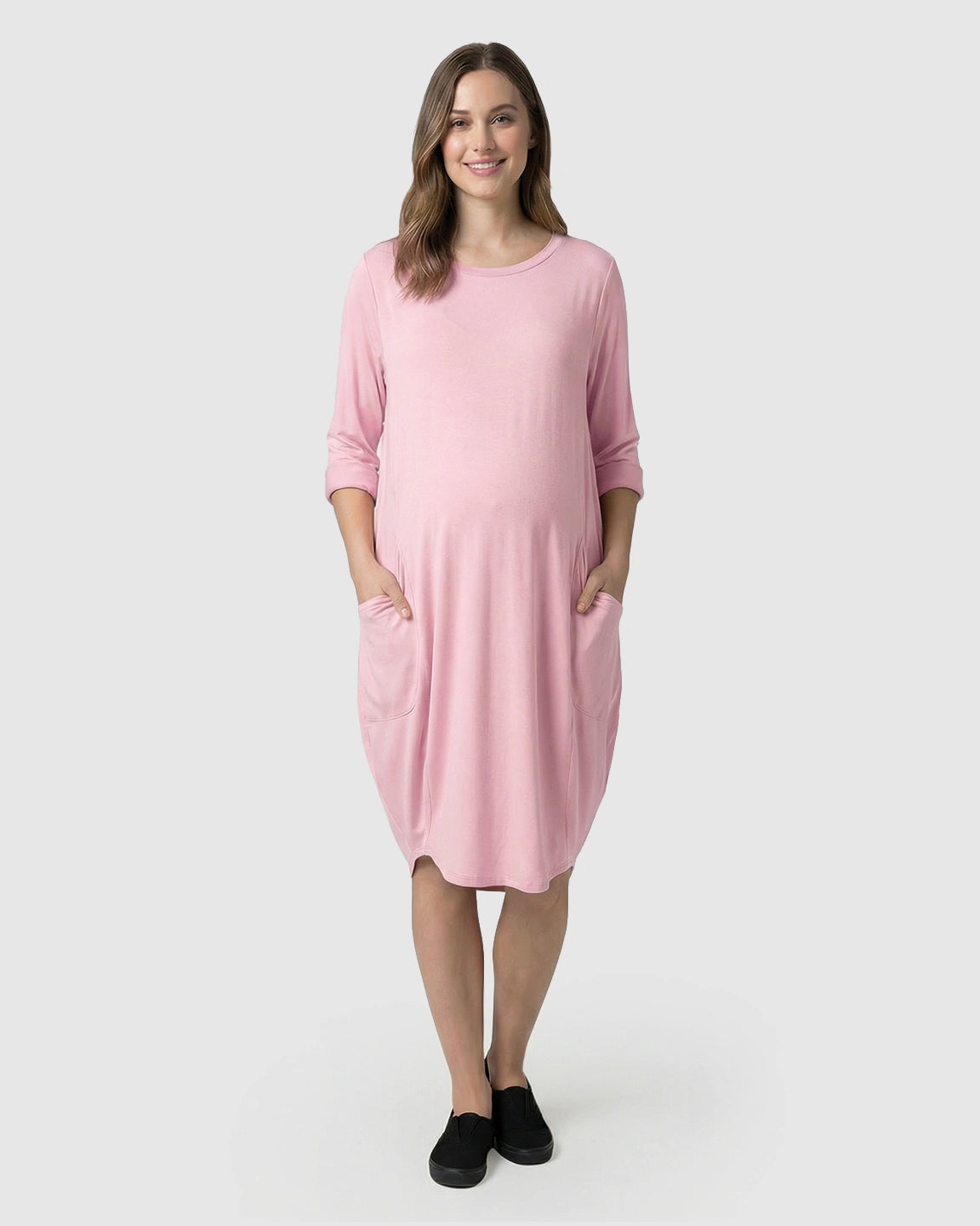 Pocketed Lantern Skirt Maternity Midi Dress