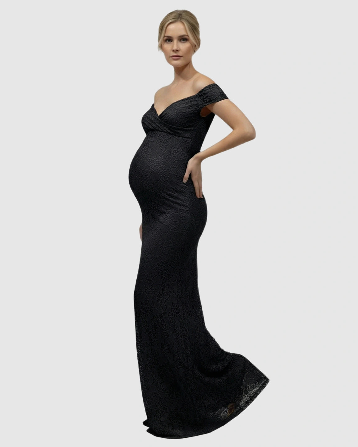 Off-Shoulder Train-Hem Maternity Photoshoot Gown