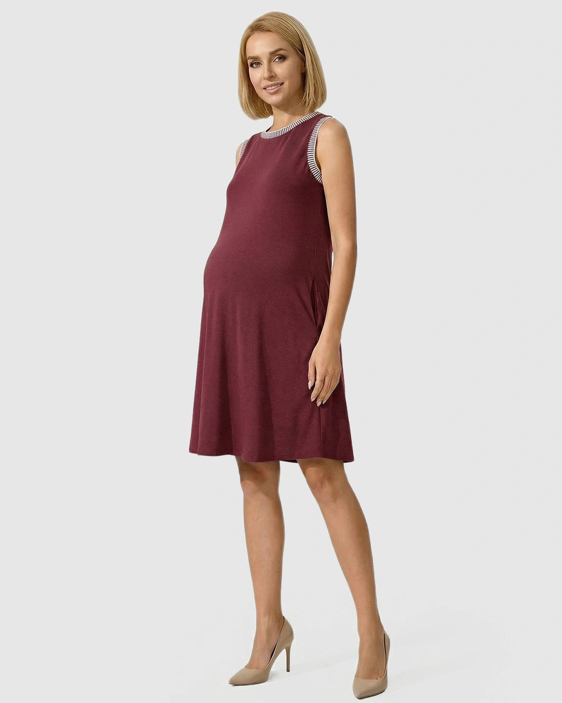 Sleeveless Mid-Waist Umbrella Skirt Maternity Dress