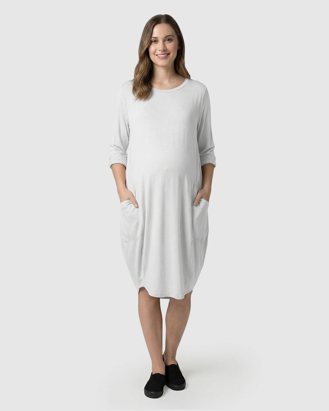 Pocketed Lantern Skirt Maternity Midi Dress
