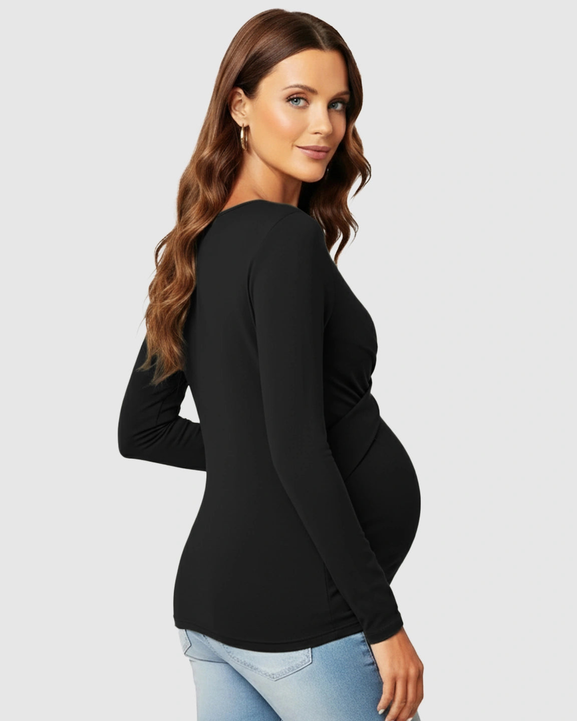 Cross-Pleat Fitted Long Sleeve Maternity Top