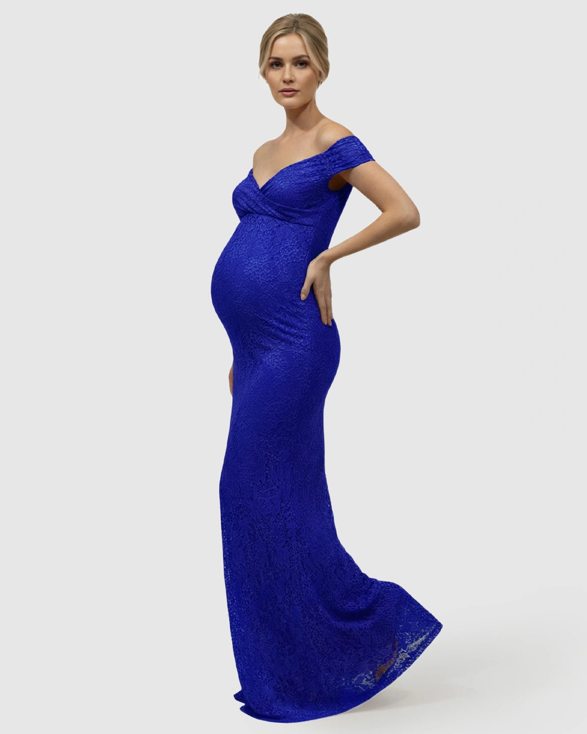 Off-Shoulder Train-Hem Maternity Photoshoot Gown