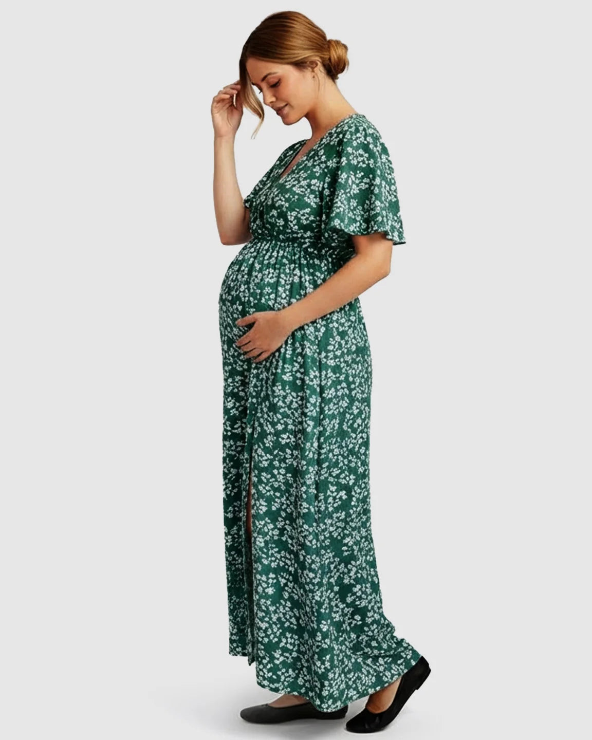 Cinched Waist Boho Maternity Maxi Dress
