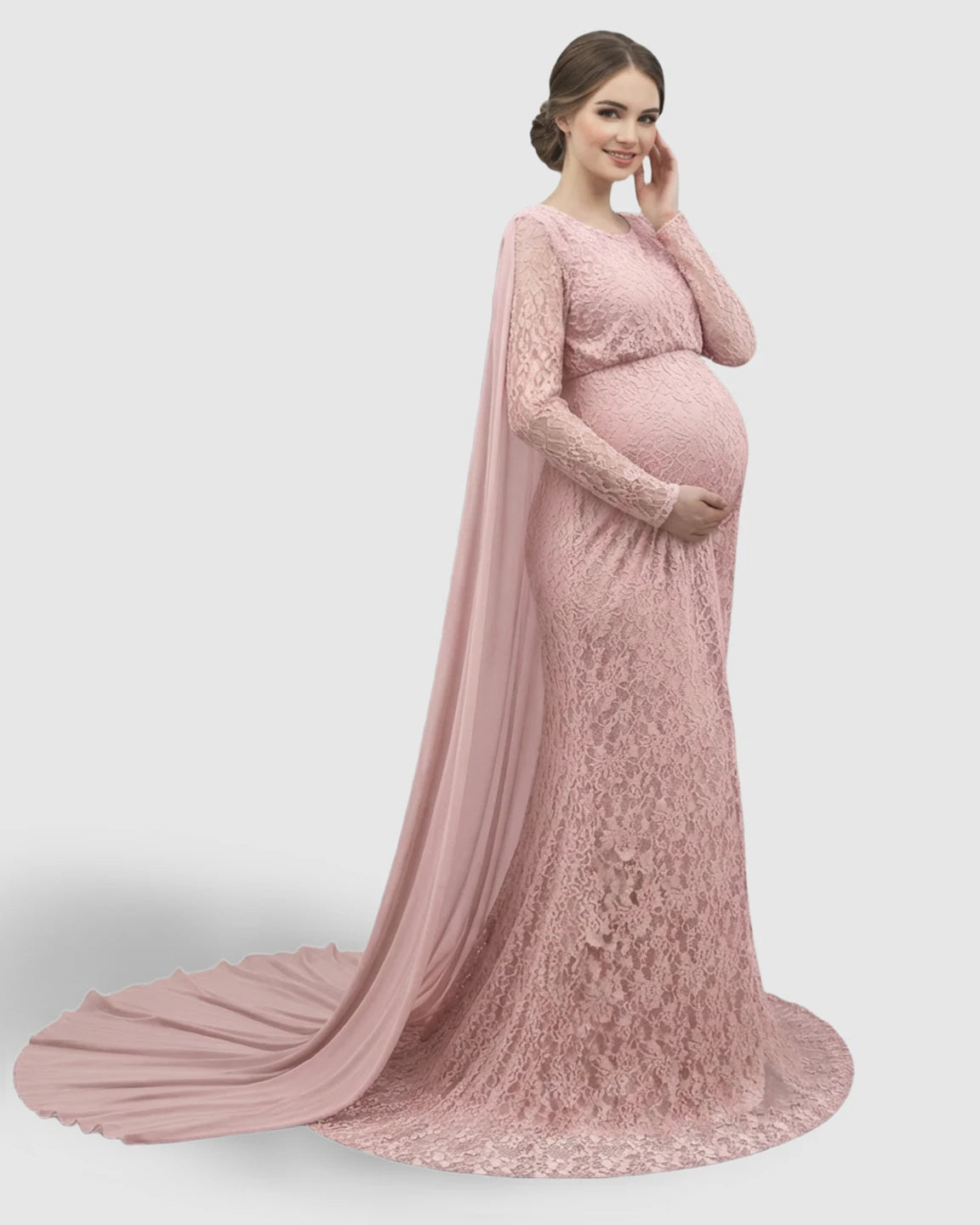 Lace Cape Trailing Maternity Photography Gown