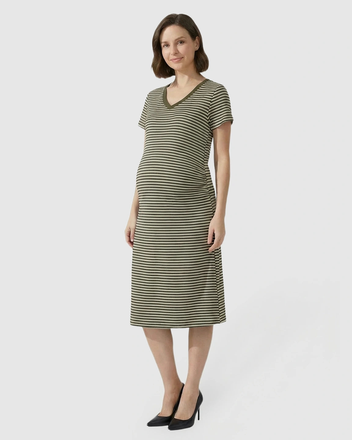 Striped V-Neck Straight Fit Maternity & Nursing Dress