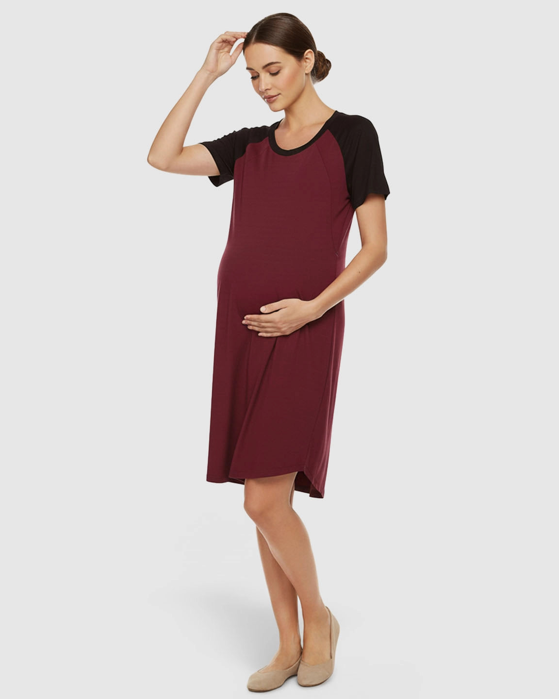 Contrast Sleeve Loose Fit Maternity & Nursing Dress