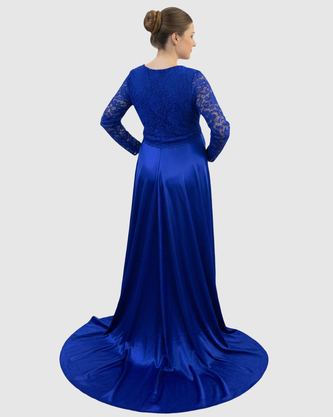 Lace Spliced Bodice Trailing Skirt Maternity Photoshoot Maxi Dress