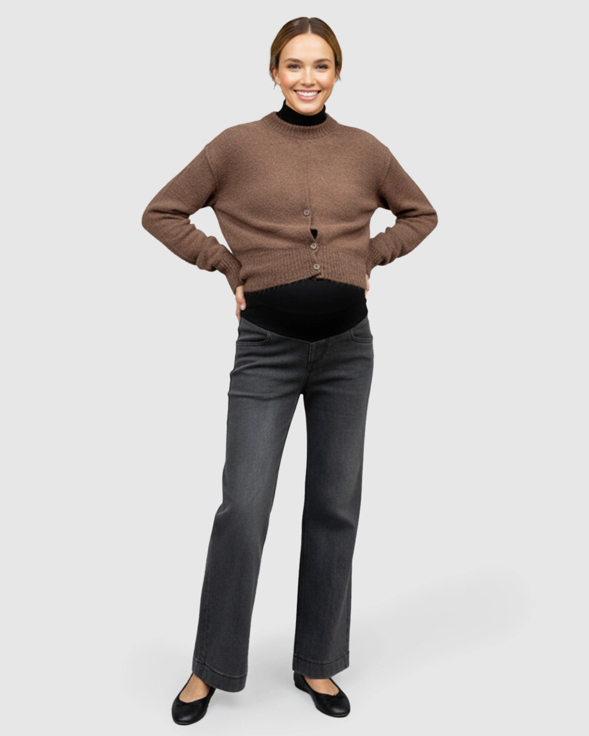 Folded Hem Wide Leg Maternity Jeans