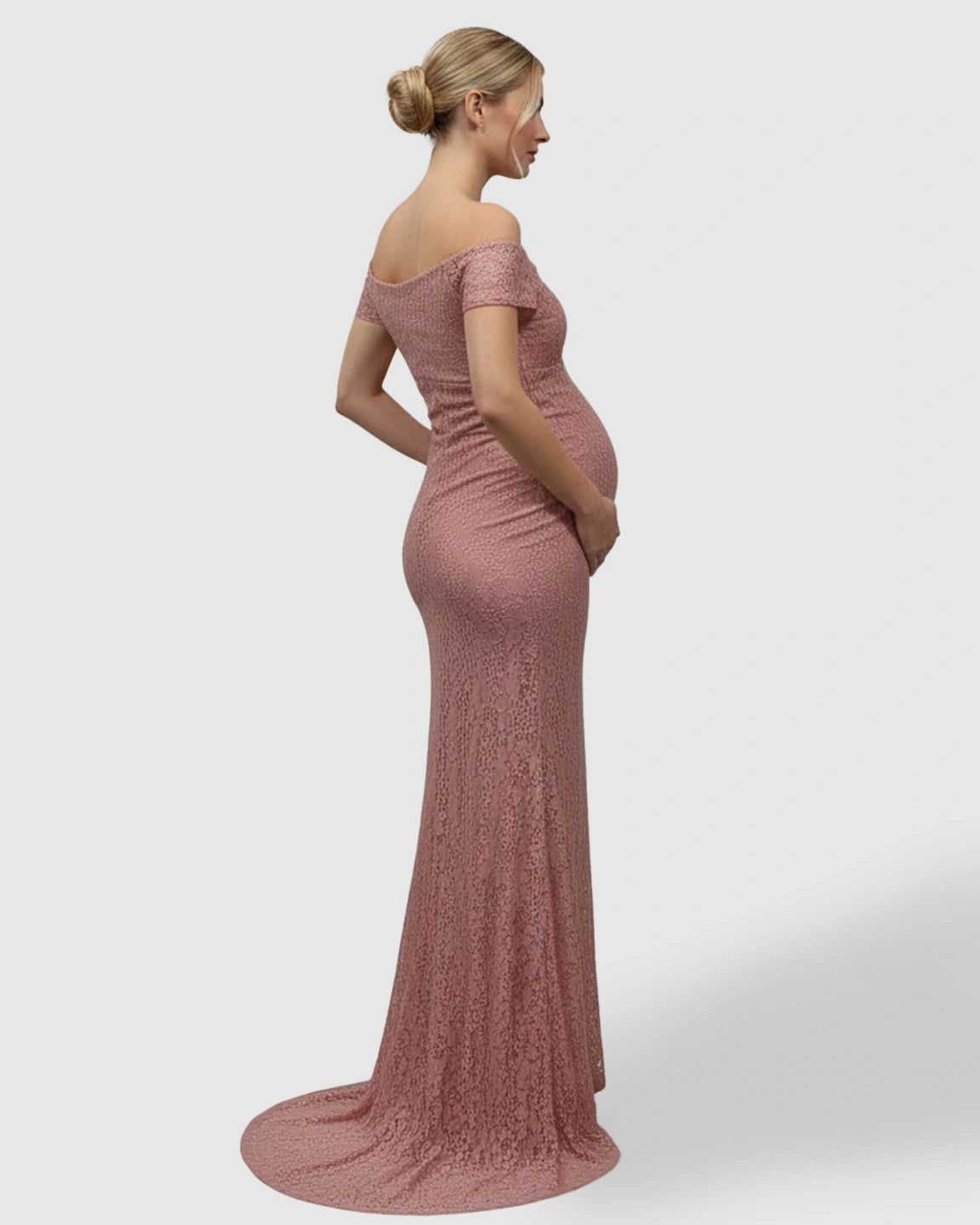 Off-Shoulder Train-Hem Maternity Photoshoot Gown