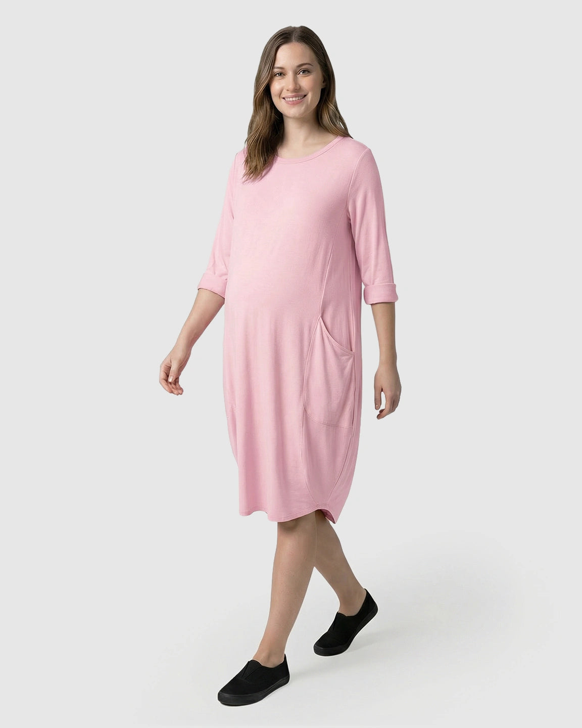 Pocketed Lantern Skirt Maternity Midi Dress