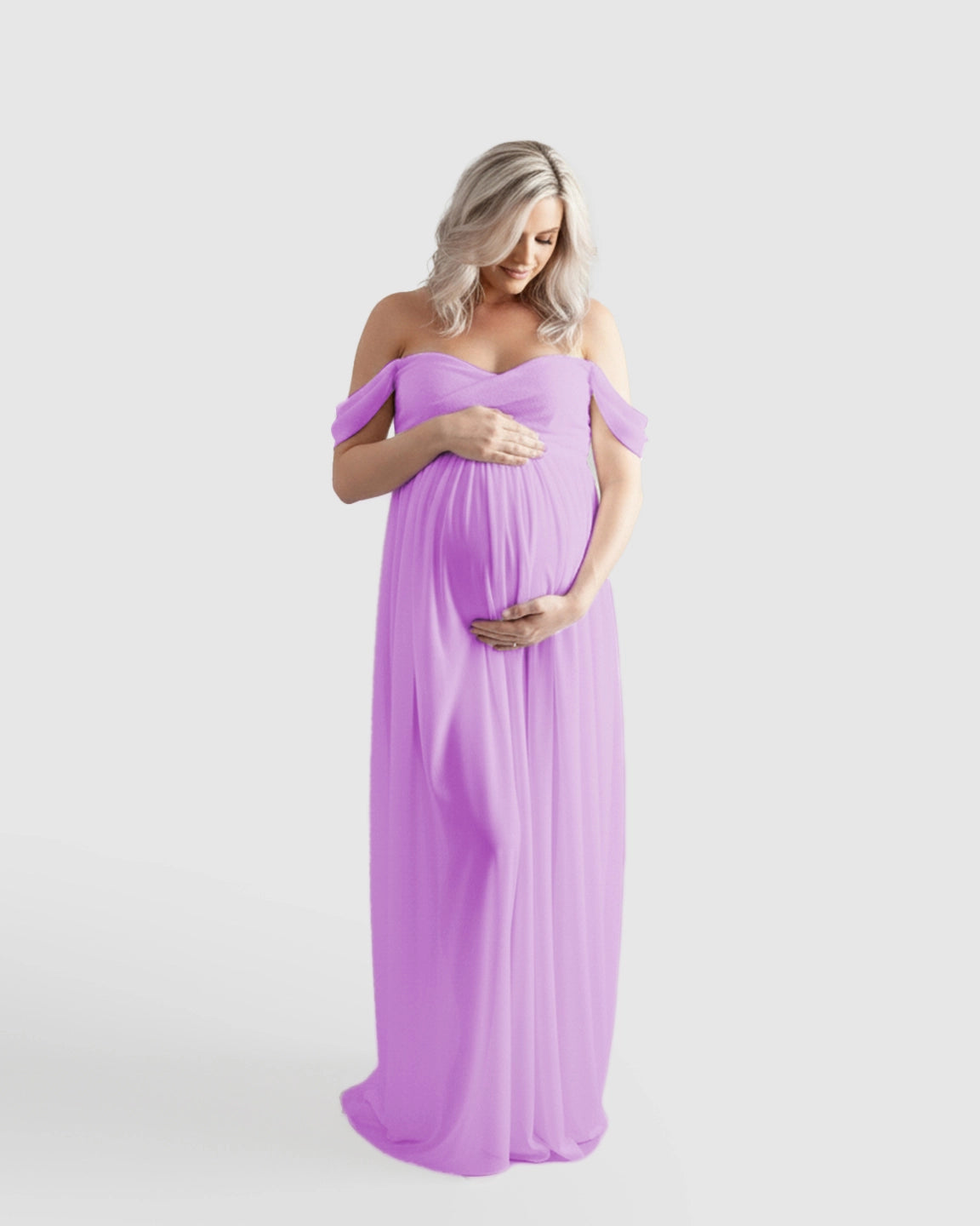 Off-Shoulder Flowing Maternity Photoshoot Gown