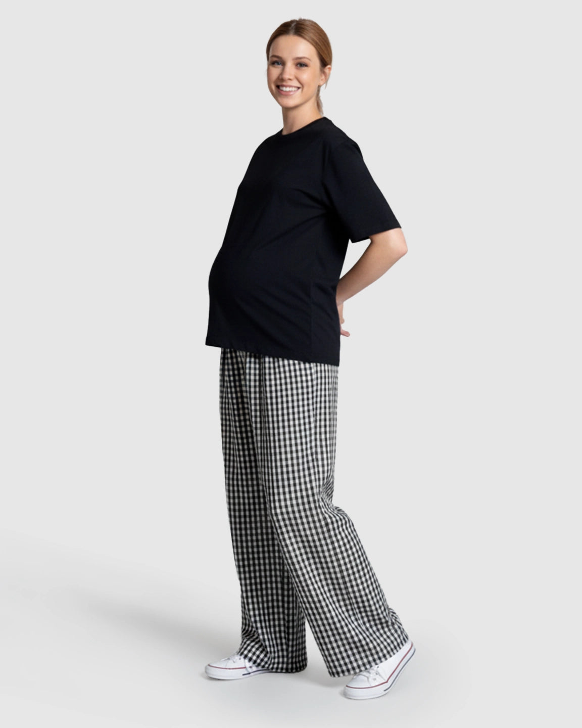 Plaid Print Wide-Leg Maternity Trousers