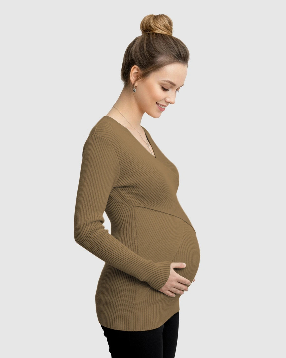 Faux-Wrap Ribbed Maternity Top