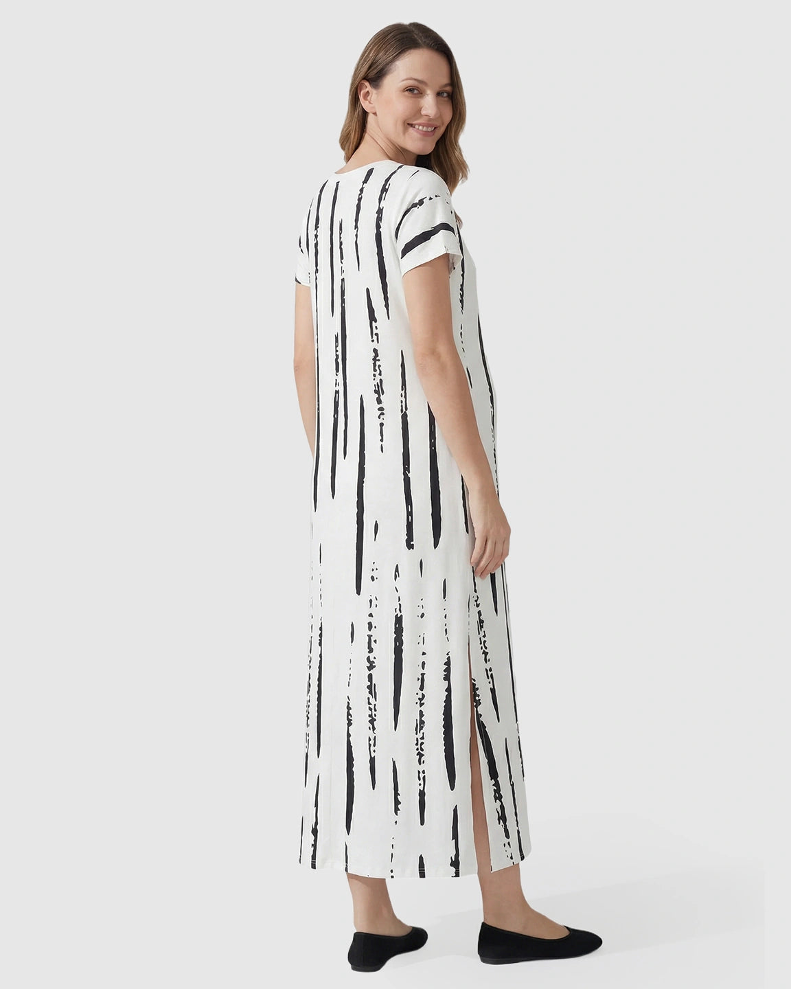 Striped V-Neck Oversized Maternity Caftan Dress