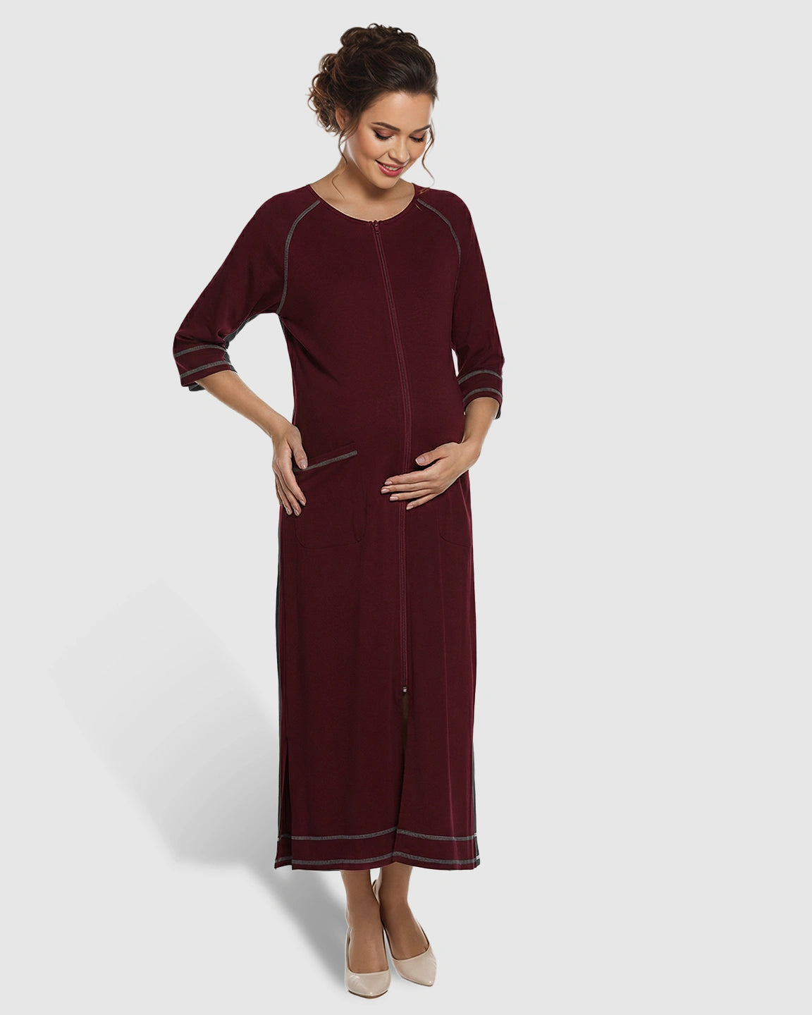 Front Zipper Loose Fit Maternity & Nursing Dress