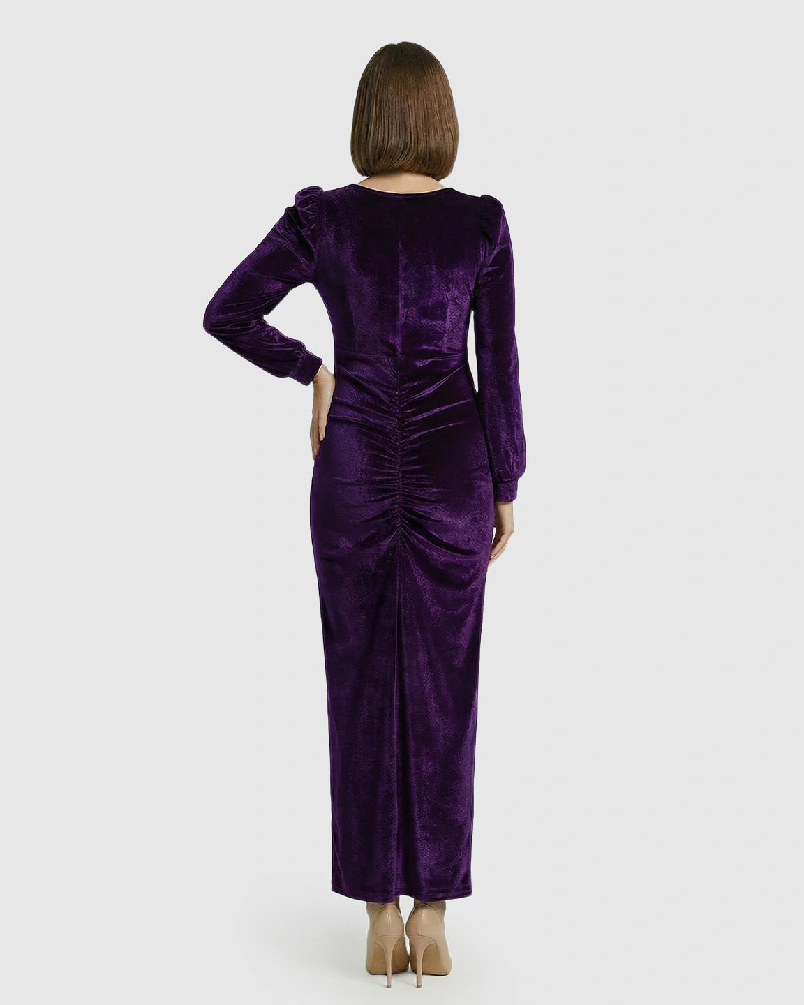 Puffed Velvet Sleeves Bodycon Maternity Evening Gown