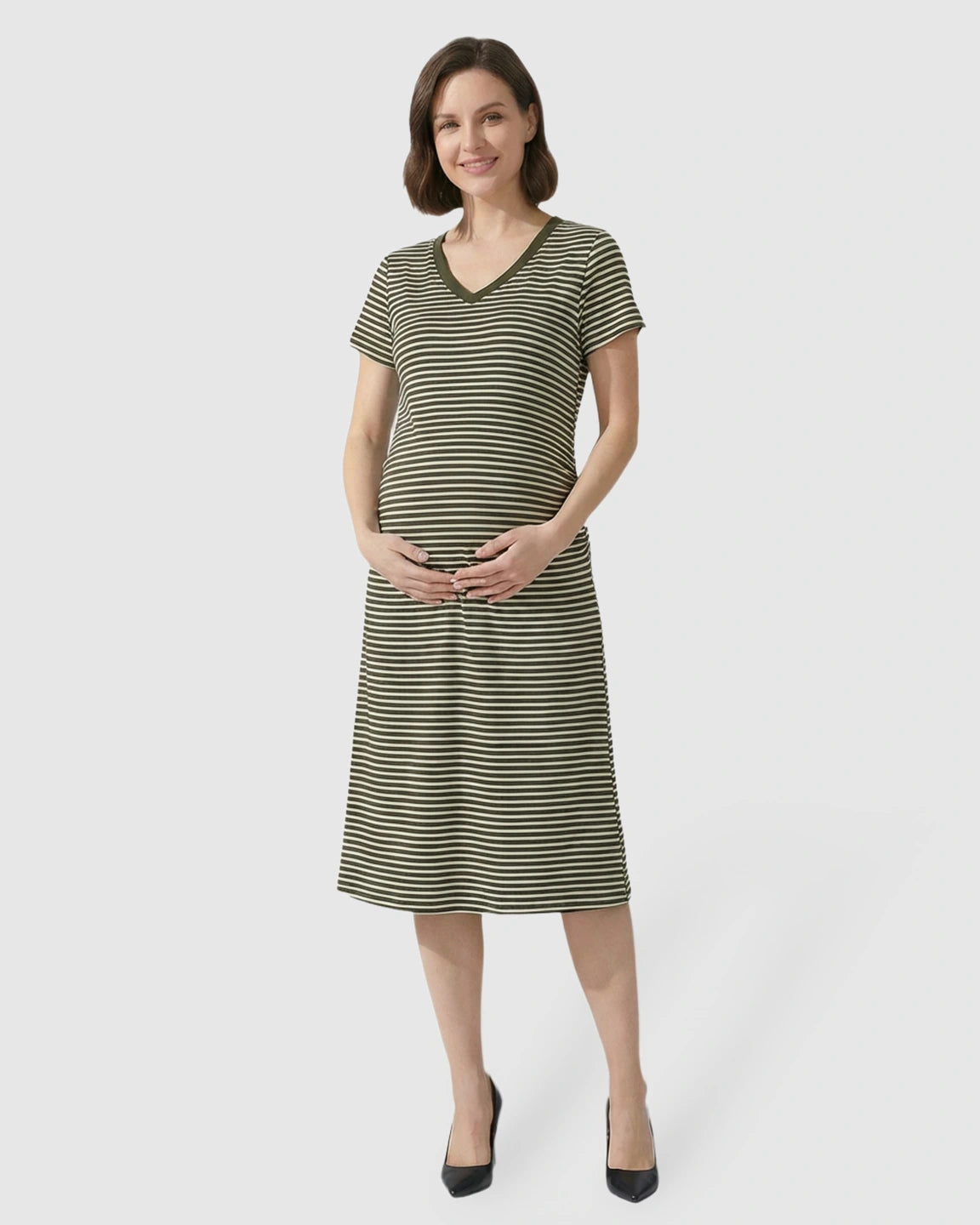 Striped V-Neck Straight Fit Maternity & Nursing Dress