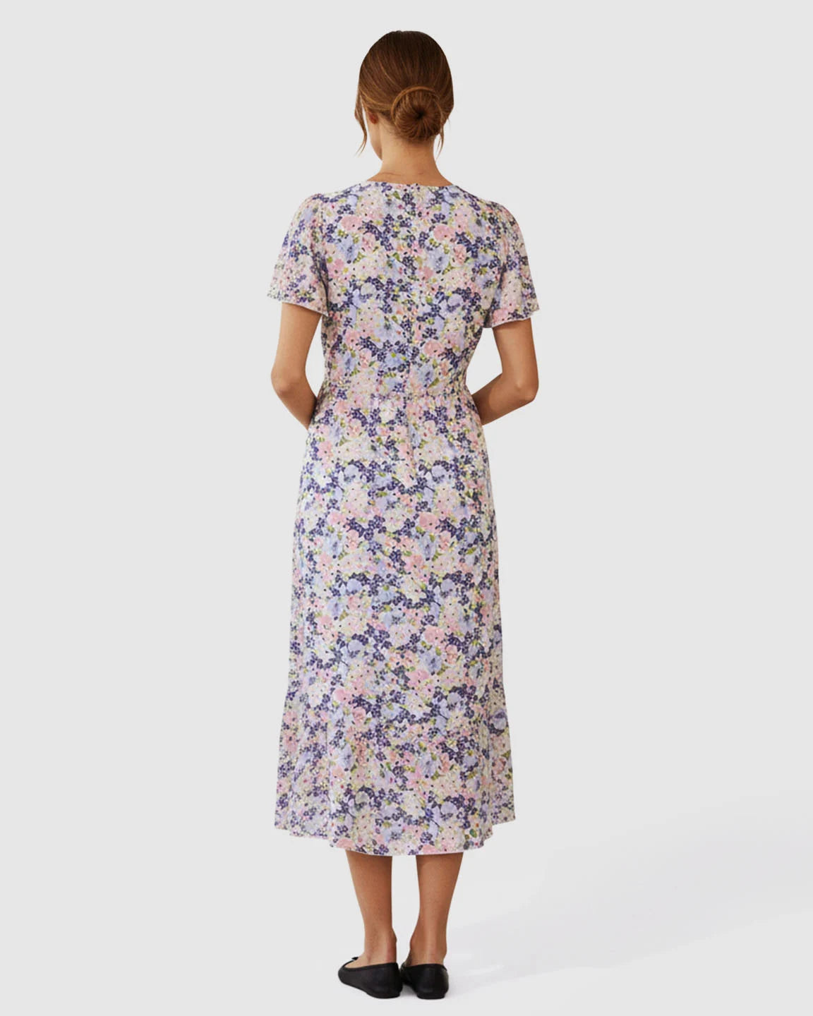 V-Neck Wrap-Style Floral Maternity Midi Dress