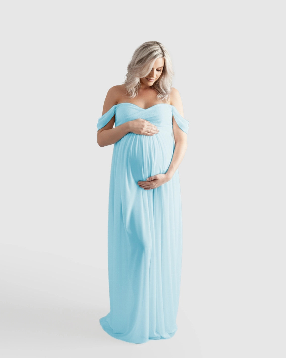 Off-Shoulder Flowing Maternity Photoshoot Gown