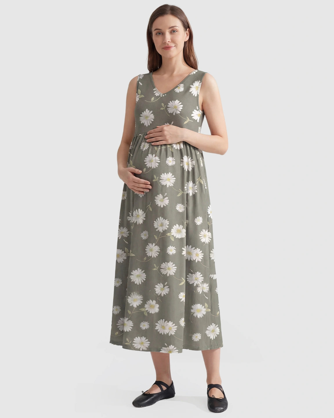 Floral Print A-line Maternity Midi Dress