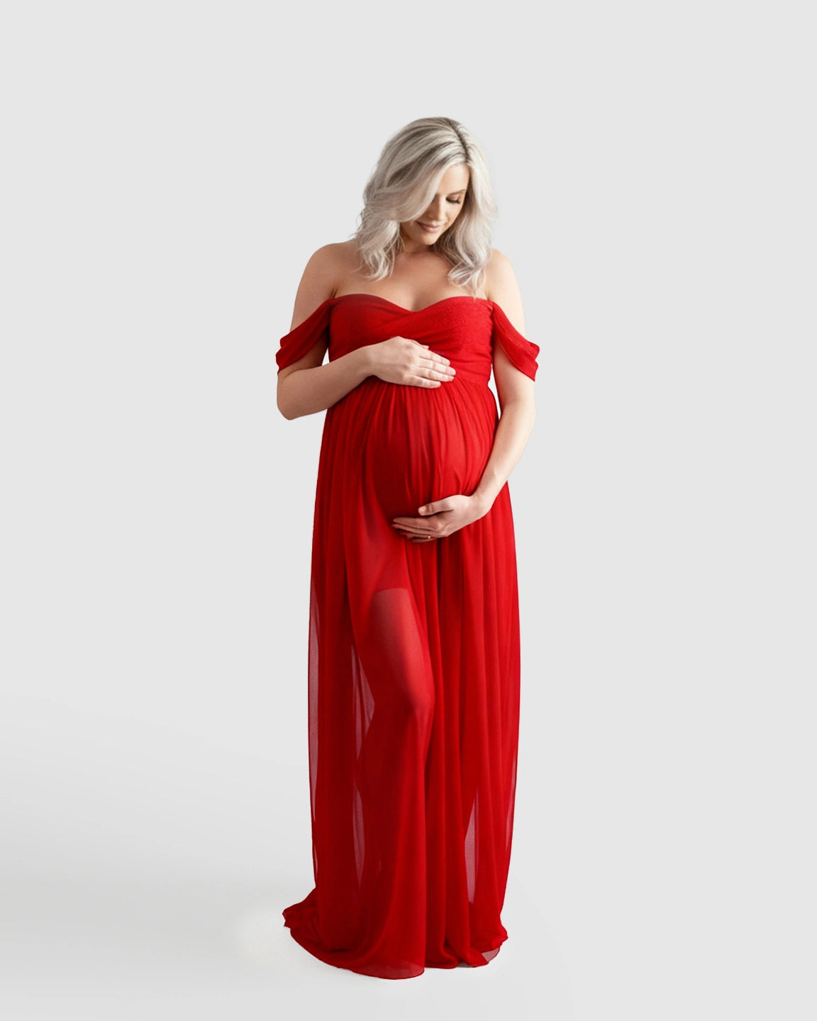 Off-Shoulder Flowing Maternity Photoshoot Gown