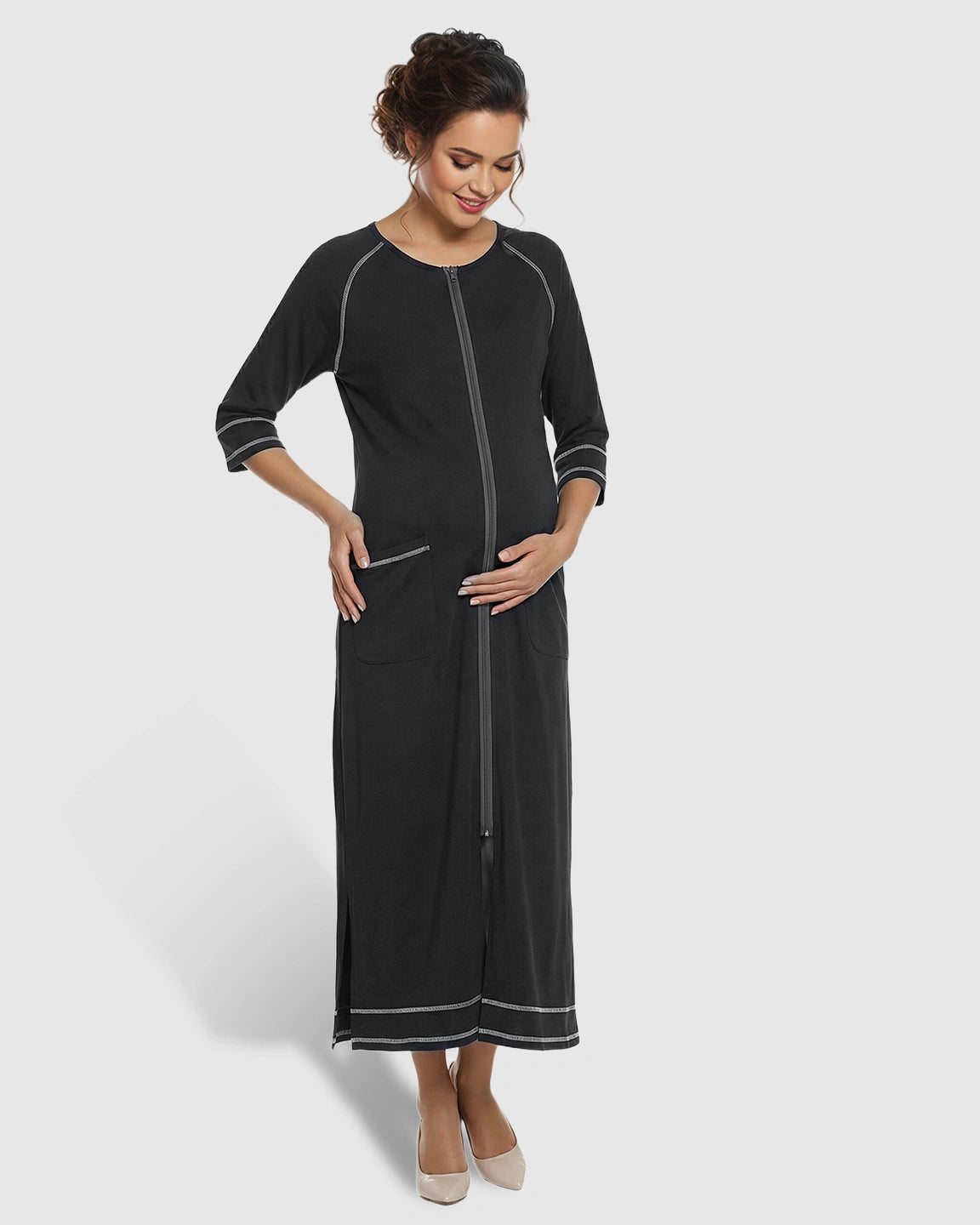 Front Zipper Loose Fit Maternity & Nursing Dress