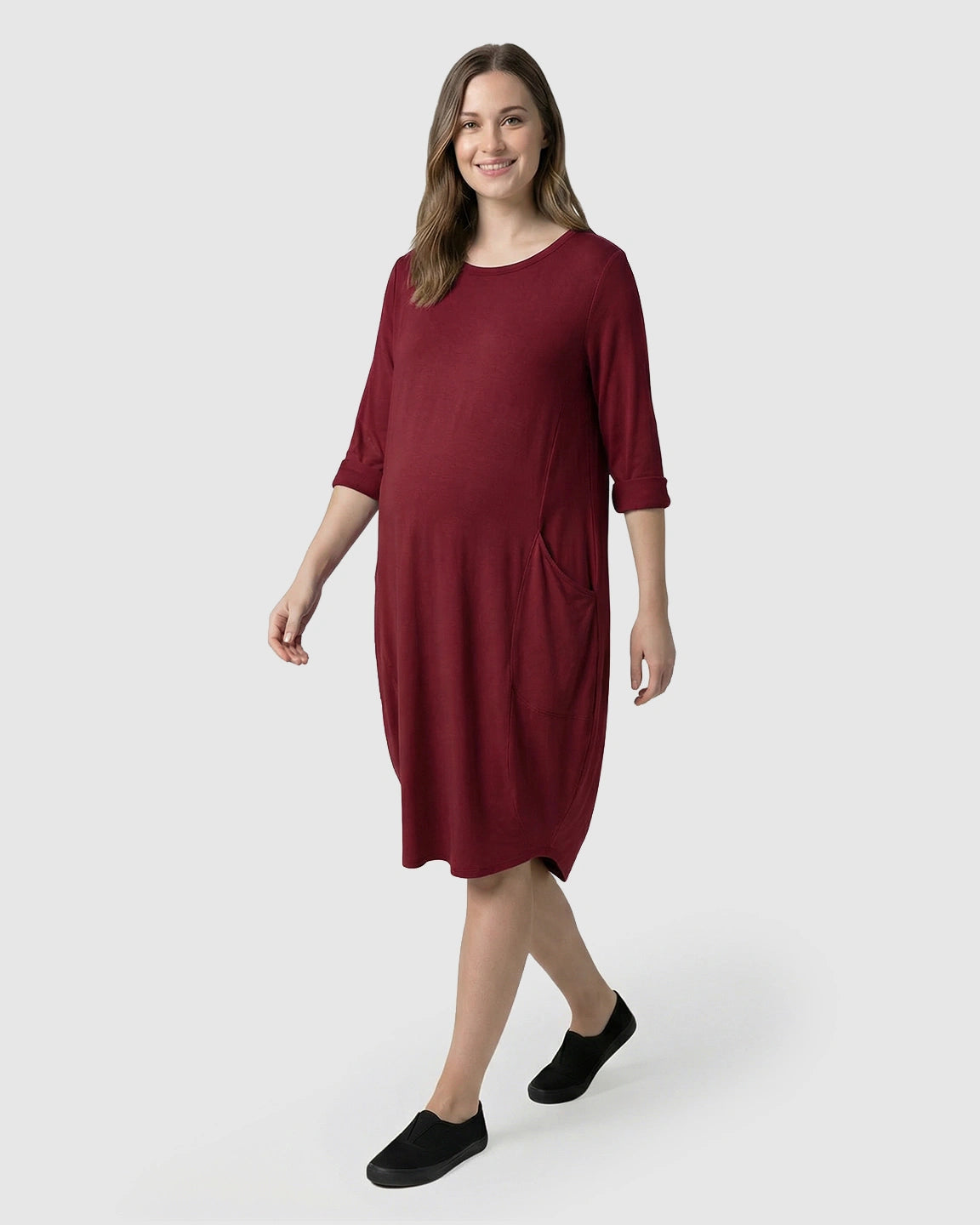Pocketed Lantern Skirt Maternity Midi Dress